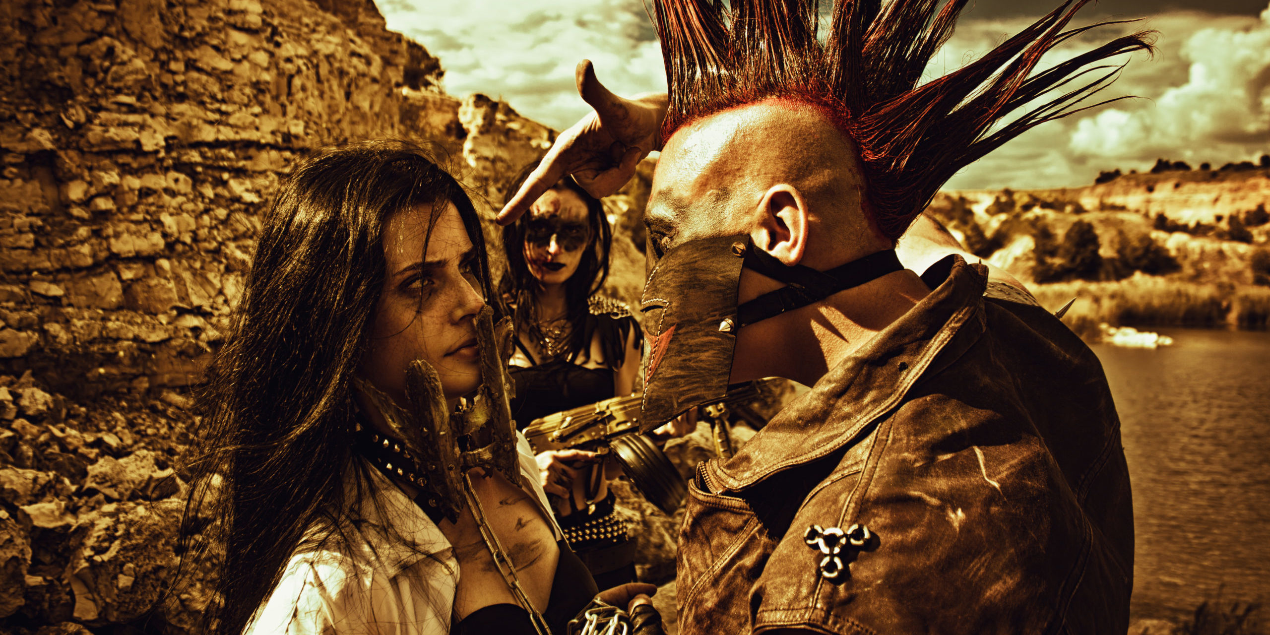 Raider,With,Mohawk,Hairstyle,,Young,Pretty,Slave,In,Iron,Mask